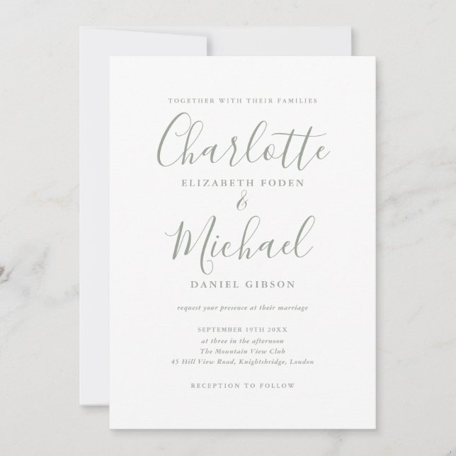 Faire-part de mariage de script de signature verte (Devant)