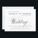 Faire-part de mariage de script élégant noir et bl<br><div class="desc">Faire-part de mariage classique noir et blanc sobre avec une touche moderne avec l'élégant script du mot "Mariage".</div>