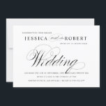 Faire-part de mariage de script élégant noir et bl<br><div class="desc">Faire-part de mariage classique noir et blanc sobre avec une touche moderne avec l'élégant script du mot "Mariage".</div>