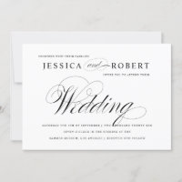 Faire-part de mariage de script élégant noir et bl