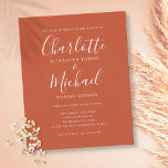 Faire-part de mariage de script en terre cuite bud<br><div class="desc">Doté de noms de style signature,  ce simple élégant faire-part de mariage budget en terre cuite peut être personnalisé avec vos informations dans la typographie blanche chic. Conçu par Thisisnotme©</div>