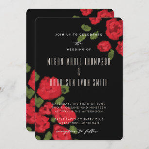 Faire-part de mariage de script Glam Red Roses
