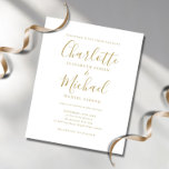 Faire-part de mariage de script Gold Budget<br><div class="desc">Doté de noms de style signature,  cet élégant faire-part de mariage économique peut être personnalisé avec vos informations en lettres dorées chic. Conçu par Thisisnotme©</div>