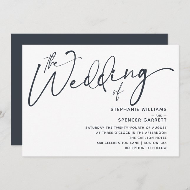 Faire-part de mariage de script moderne minimalist (Devant / Derrière)