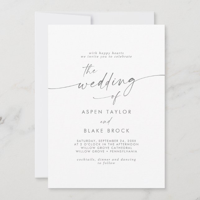 Faire-part de mariage de script moderne Silver (Devant)