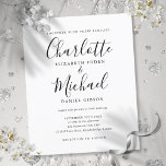 Faire-part de mariage de script noir et blanc Budg<br><div class="desc">Avec des noms de style signature,  cette élégante faire-part de mariage noire et blanche budget peut être personnalisée avec vos informations en lettres chic. Conçu par Thisisnotme©</div>
