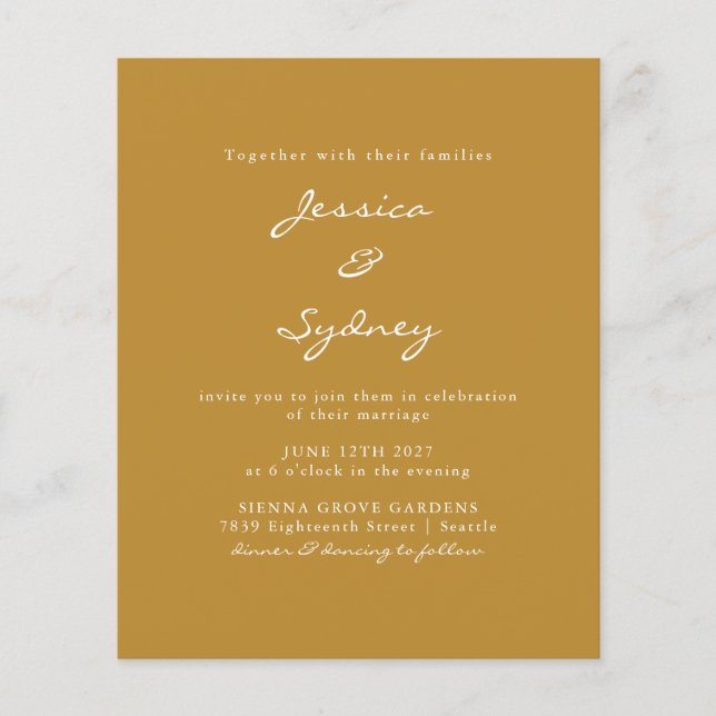 Faire-part de mariage de script ocre moderne Budge (Devant)
