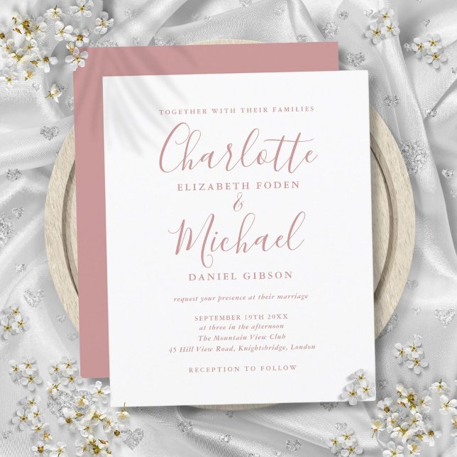 Faire-part de mariage de script Rose Dusty Budget (Budget Dusty Rose Script Wedding Invitation)