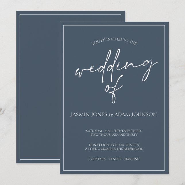 Faire-part de mariage de script Royal Blue Opulenc (Devant / Derrière)