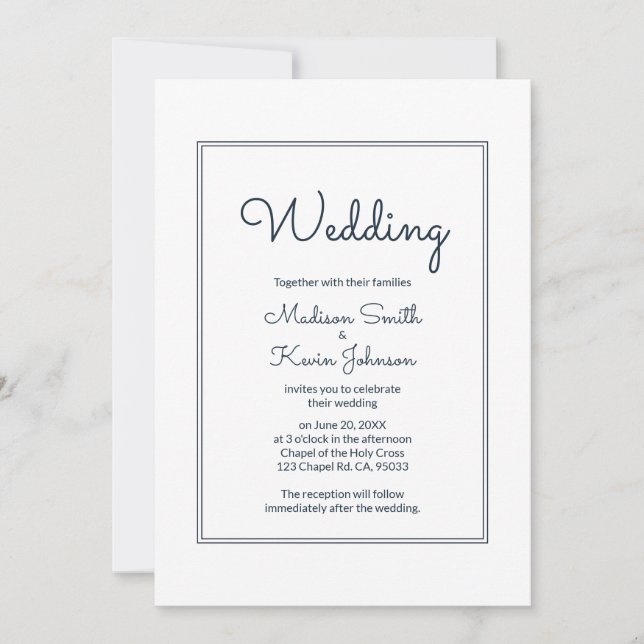 Faire-part de mariage de script simple minimal (Devant)