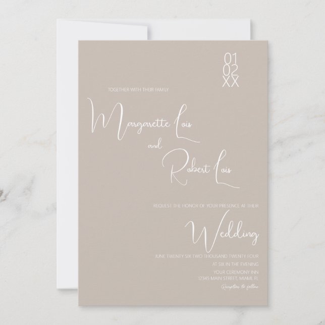 Faire-part de mariage de script Tan White (Devant)