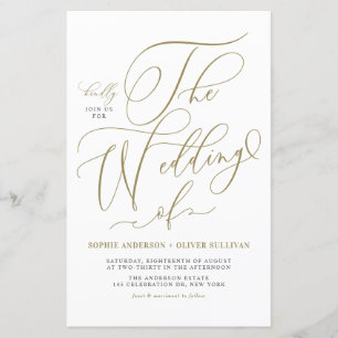 Faire-part de mariage de script Whimsical Gold