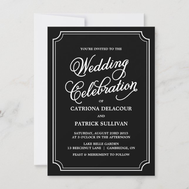 Faire-part de mariage de script Whimsical noir et  (Devant)