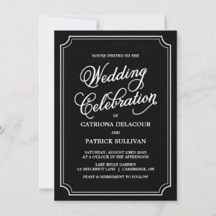 Faire-part de mariage de script Whimsical noir et