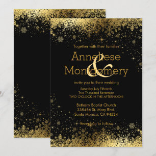 Faire-part de mariage de snowflakes Black & Gold h