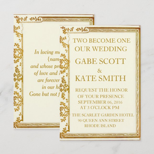 Faire-part de mariage de souvenir personnalisable (Devant / Derrière)