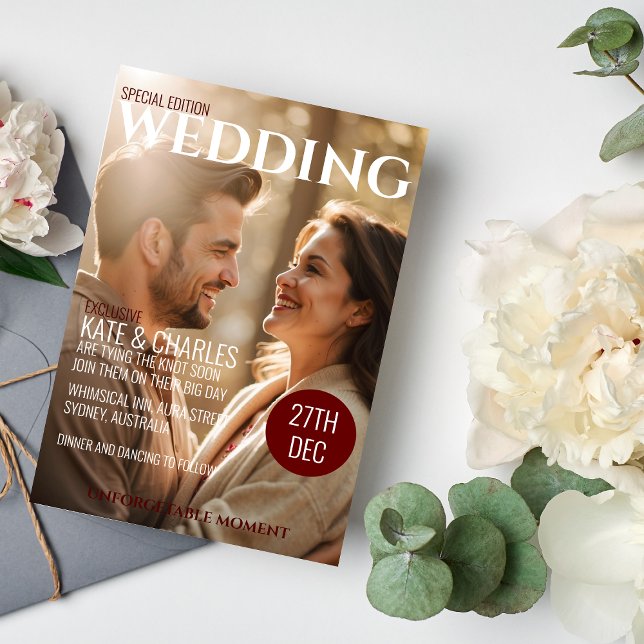 Faire-part de mariage de style de magazine personn (Créateur téléchargé)