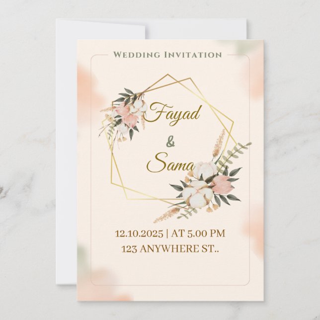 Faire-part de mariage de style feuille d'or | Écri (Devant)