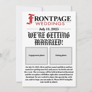 Faire-part de mariage de style journal