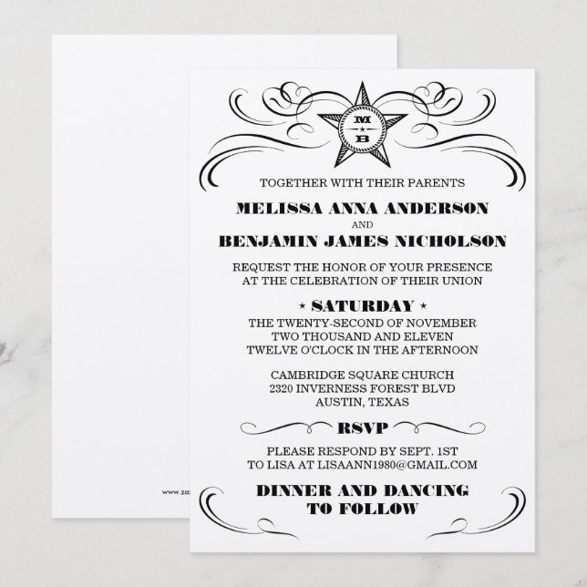 Faire-part de mariage de style méridional métalliq (Devant / Derrière)