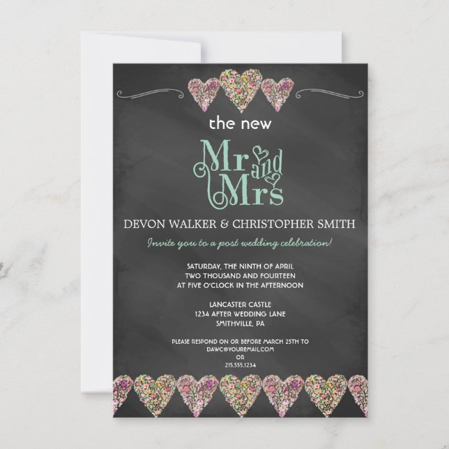 Faire-part de mariage de tableau de bord des coeur (Devant)