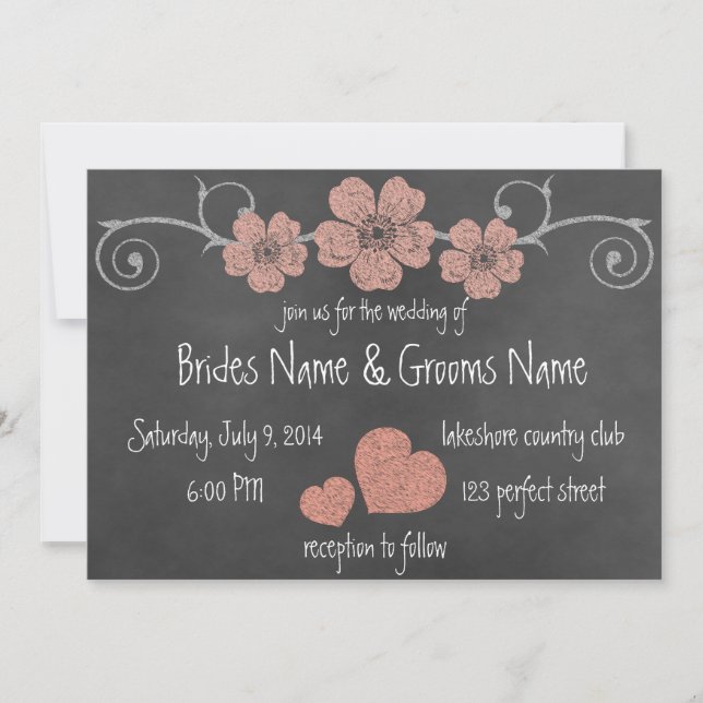 Faire-part de mariage de tableau de bord Rose Wild (Devant)