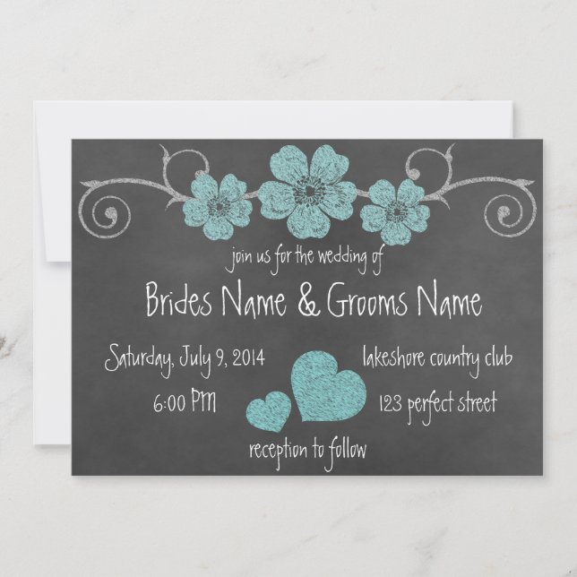 Faire-part de mariage de tableau de bord Turquoise (Devant)