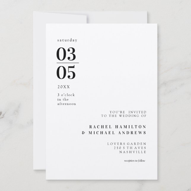 Faire-part de mariage de tendance minimale en gras (Devant)