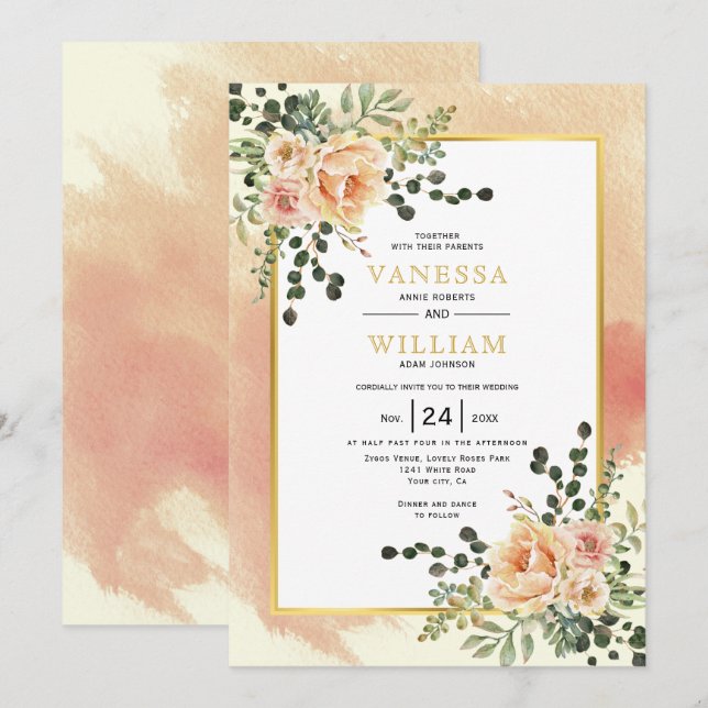 Faire-part de mariage de terre cuite douce fleurs  (Devant / Derrière)