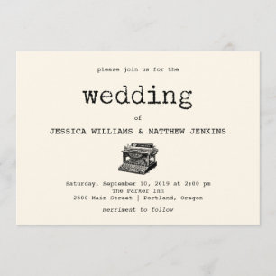 Faire-part de mariage de texte et de machine à écr