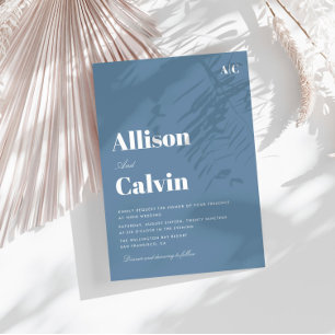 faire-part de mariage de texte moderne bleu poussi