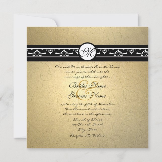 Faire-part de mariage de torrents Damask Or (Devant)