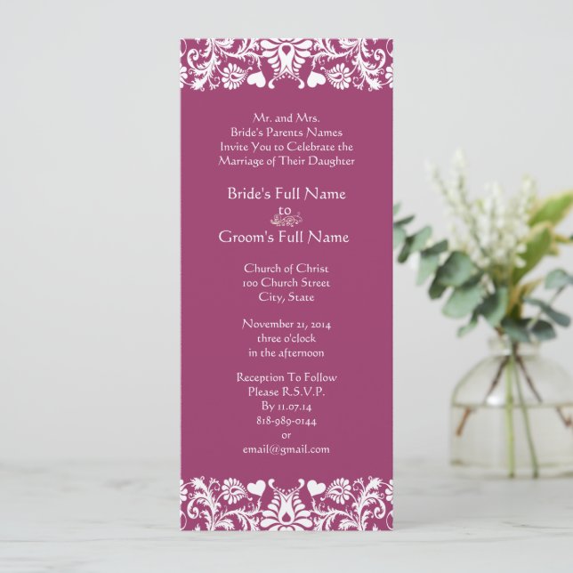Faire-part de mariage de torrents de Damas de prun (Debout devant)