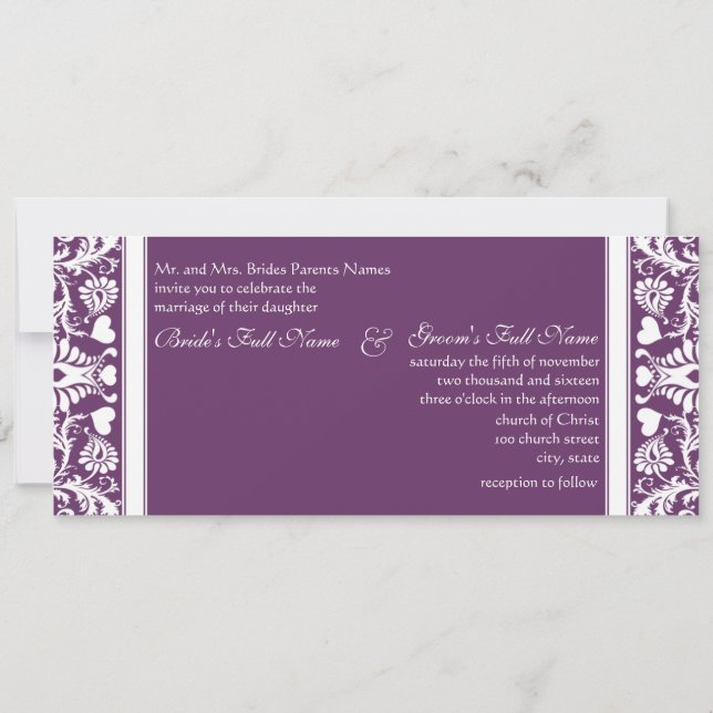 Faire-part de mariage de torrents de prune profond (Dos)