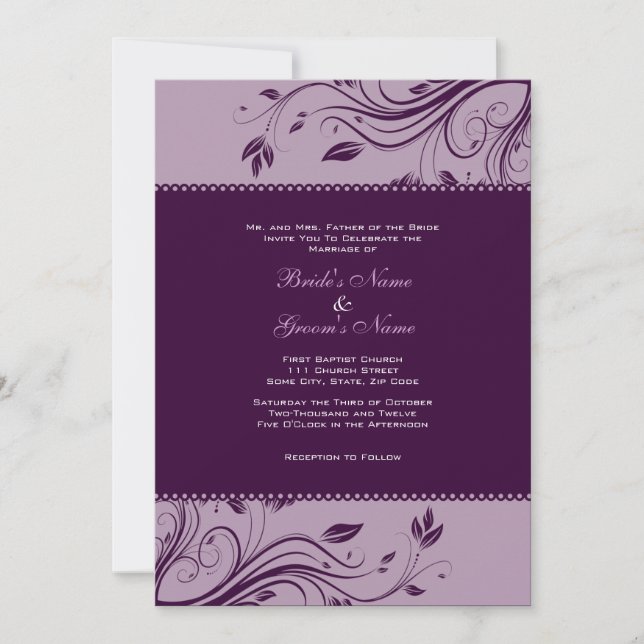 Faire-part de mariage de torrents floraux violets (Devant)