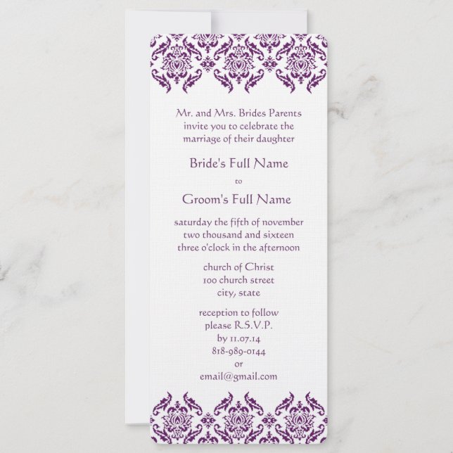 Faire-part de mariage de torsades rayantes violett (Devant)