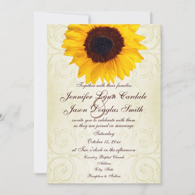 Faire-part de mariage de tourbillons de tournesol  (Devant)