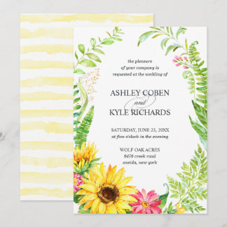 Faire-part de mariage de tournesol à cadre fleuri
