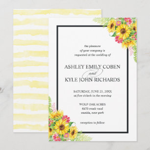 Faire-part de mariage de tournesol aux fleurs rose