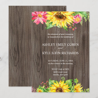 Faire-part de mariage de tournesol avec arrière -