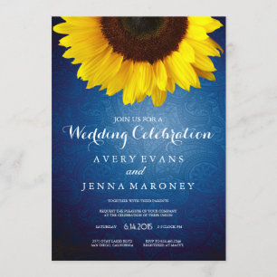 Faire-part de mariage de tournesol bleu Jean et ja