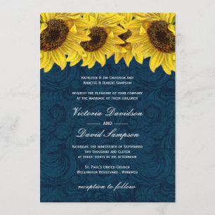 Faire-part de mariage de tournesol de bleu marine