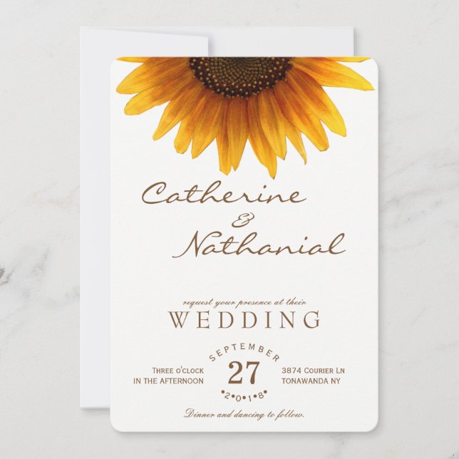 Faire-part de mariage de tournesol d'été simple et (Devant)