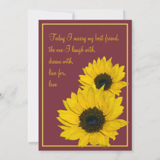 Faire-part de mariage de tournesol jaune Bourgogne