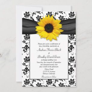 Faire-part de mariage de tournesol noir blanc Dama