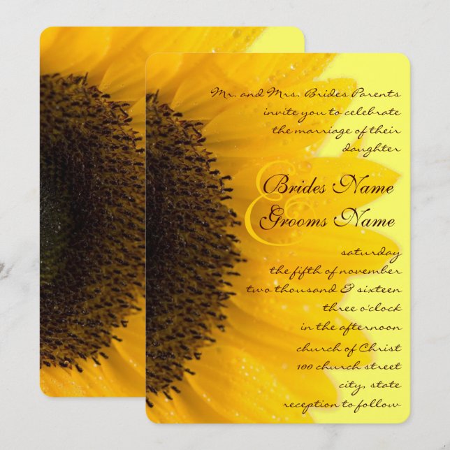 Faire-part de mariage de tournesol romantique rust (Devant / Derrière)
