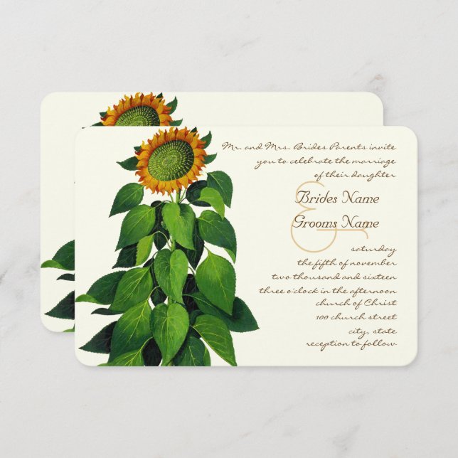 Faire-part de mariage de tournesol romantique rust (Devant / Derrière)