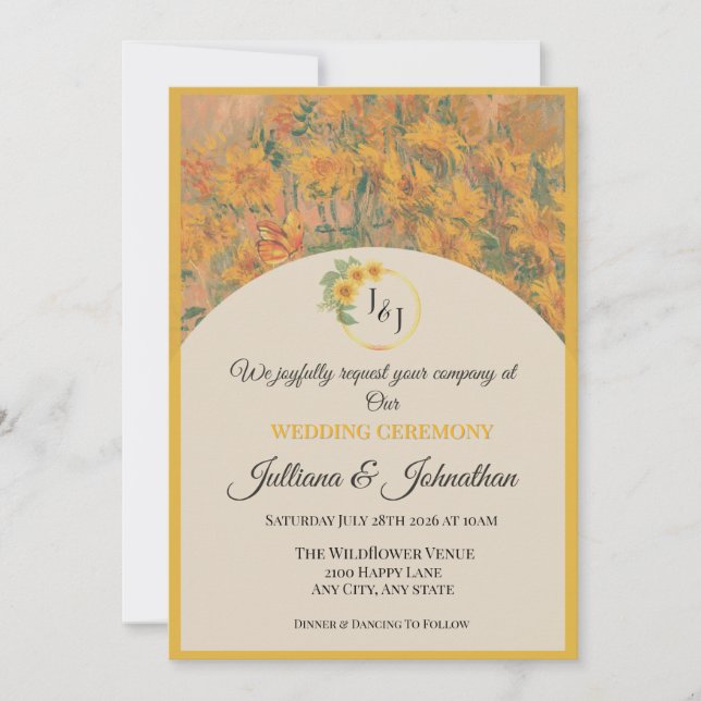 Faire-part de mariage de tournesol romantique rust (Devant)