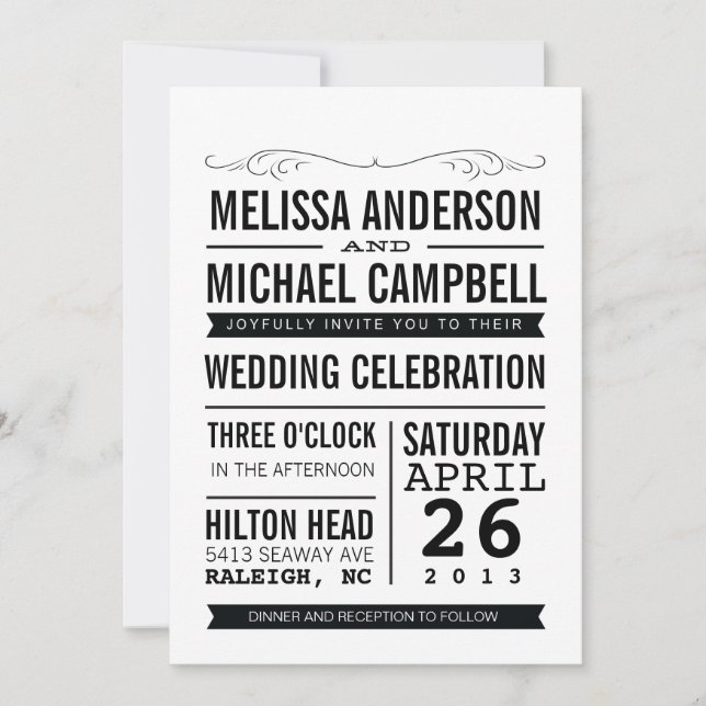 Faire-part de mariage de typographie (Devant)