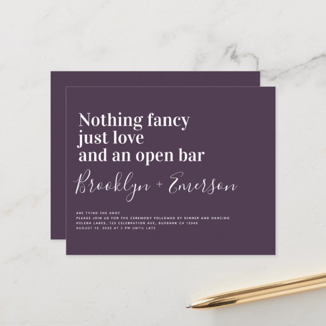 FAIRE-PART DE MARIAGE de typographie amusante BUDG (Devant/Arrière en situation)